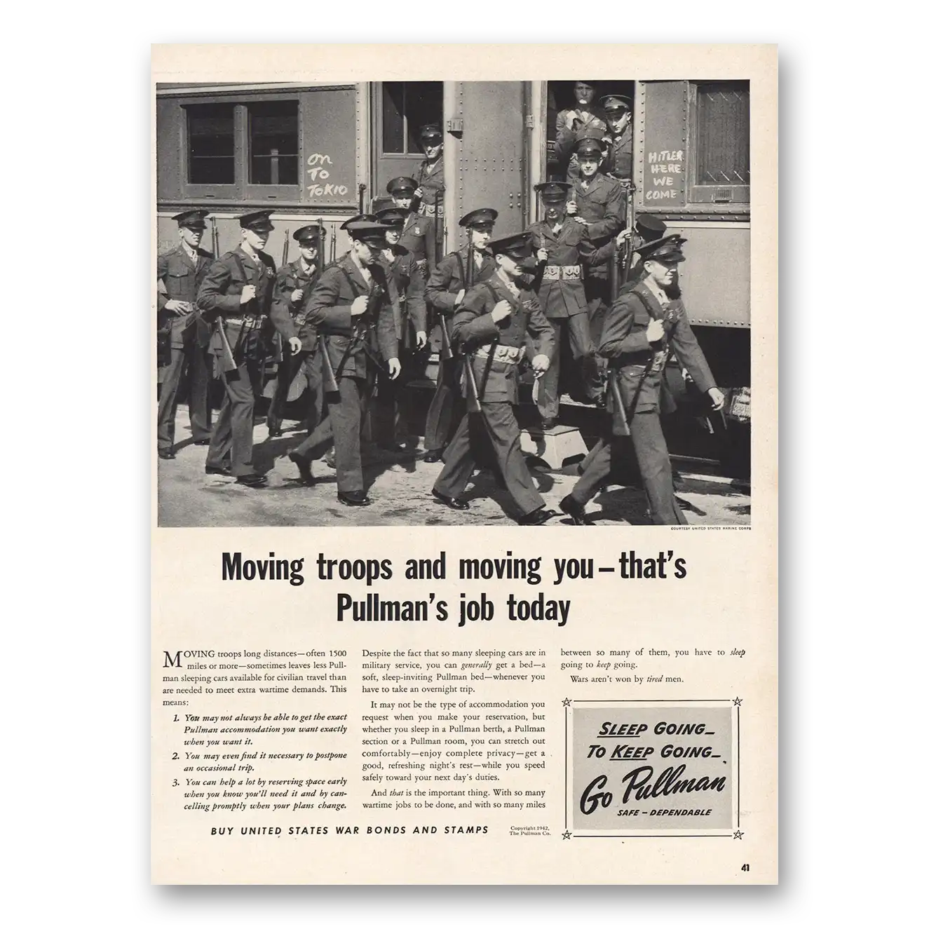 1942 Pullman Moving Troops and Moving You Vintage Magazine Print Ad