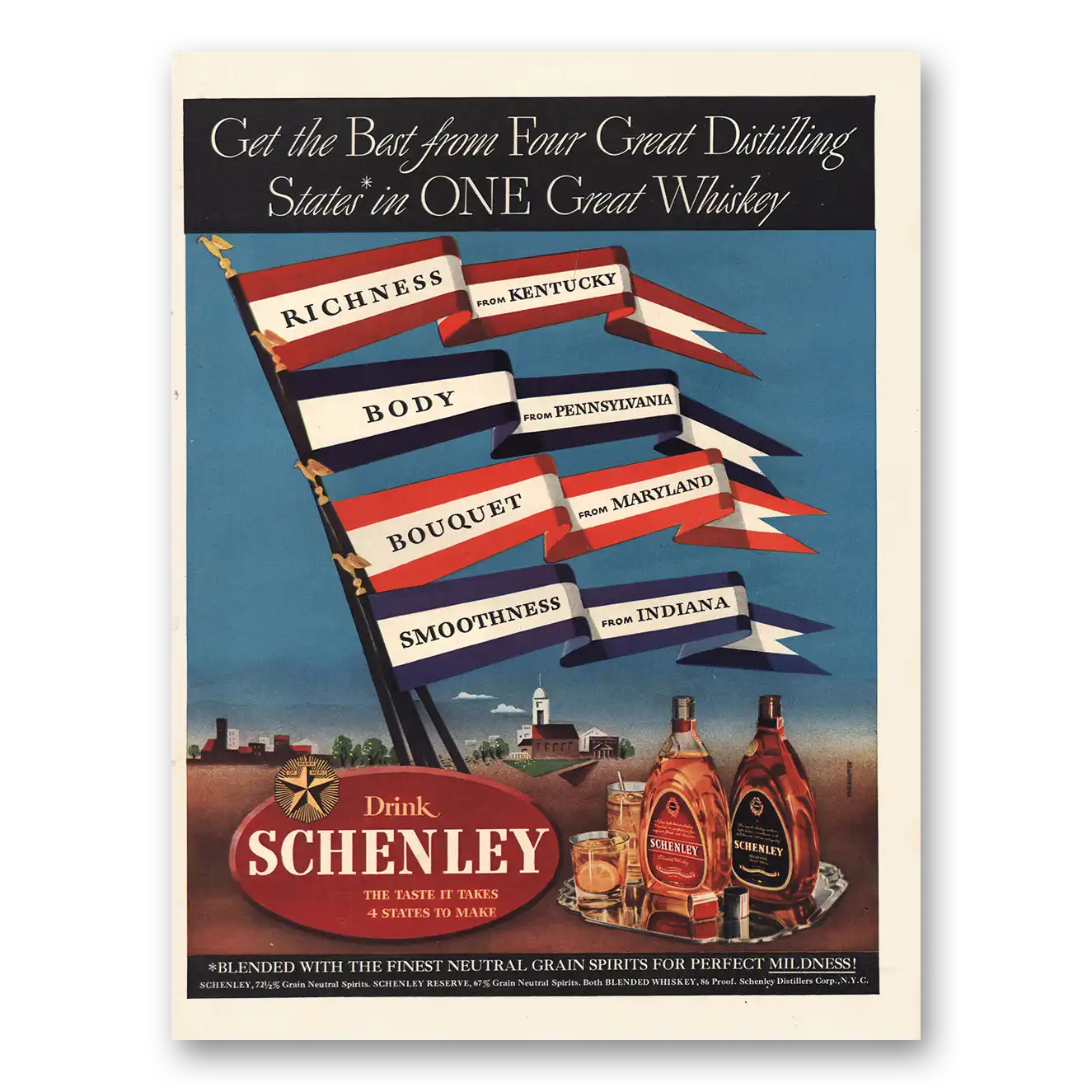 1942 Schenley Whiskey Four Great Distilling States Vintage Magazine Print Ad