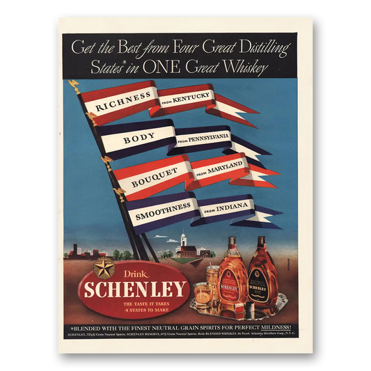 1942 Schenley Whiskey Four Great Distilling States Vintage Magazine Print Ad