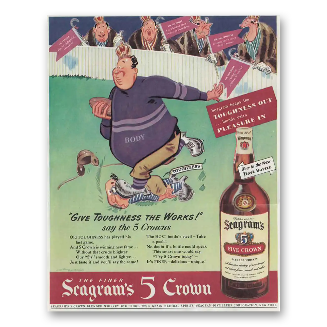 1942 Seagrams 5 Crown Whiskey Give Toughness the Works Vintage Magazine Print Ad