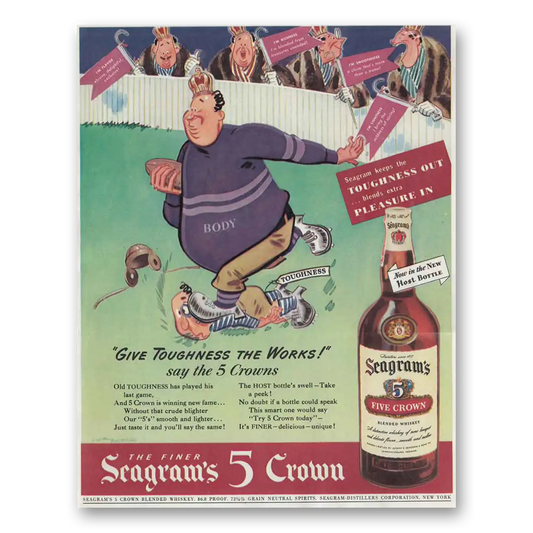 1942 Seagrams 5 Crown Whiskey Give Toughness the Works Vintage Magazine Print Ad