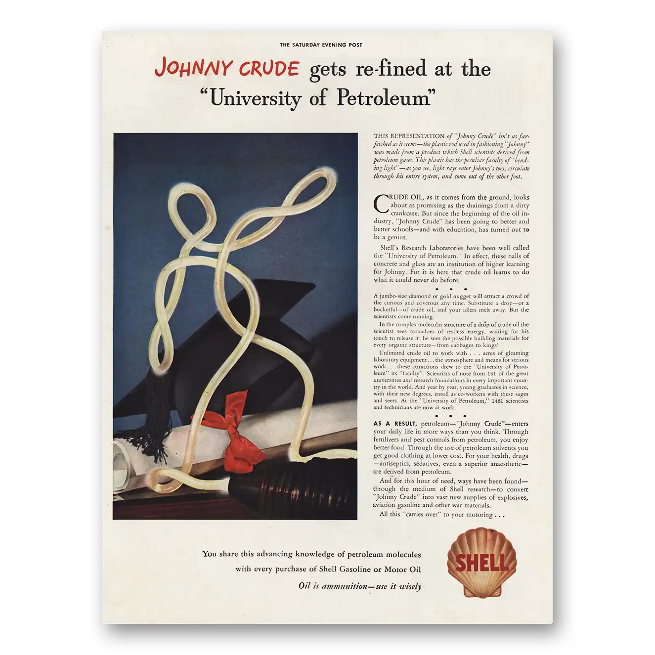 1942 Shell Johnny Crude Gets Re-Fined Vintage Magazine Print Ad