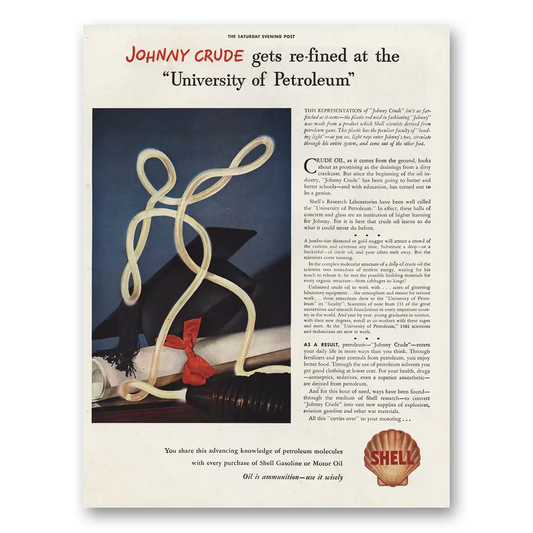 1942 Shell Johnny Crude Gets Re-Fined Vintage Magazine Print Ad