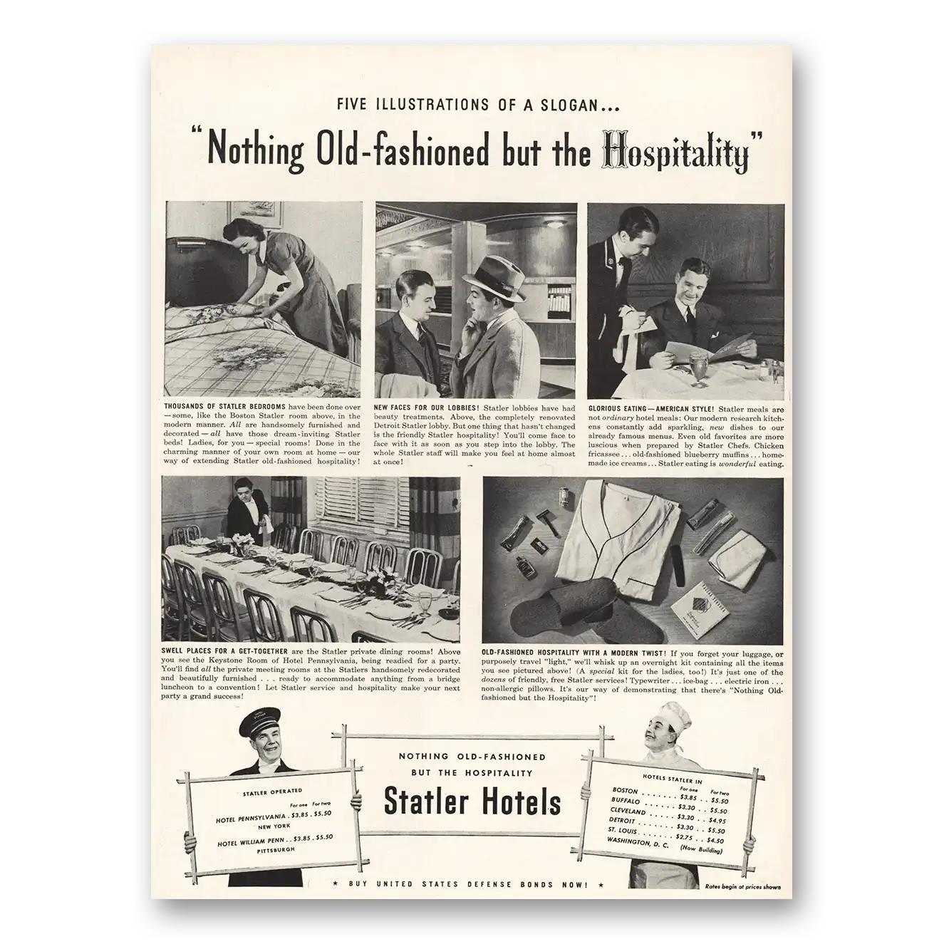 1942 Statler Hotels Nothing Old Fashioned But Hospitality Vintage Magazine Print Ad