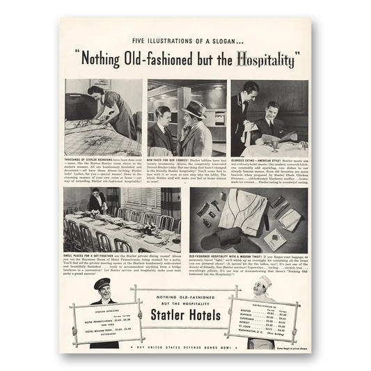 1942 Statler Hotels Nothing Old Fashioned But Hospitality Vintage Magazine Print Ad