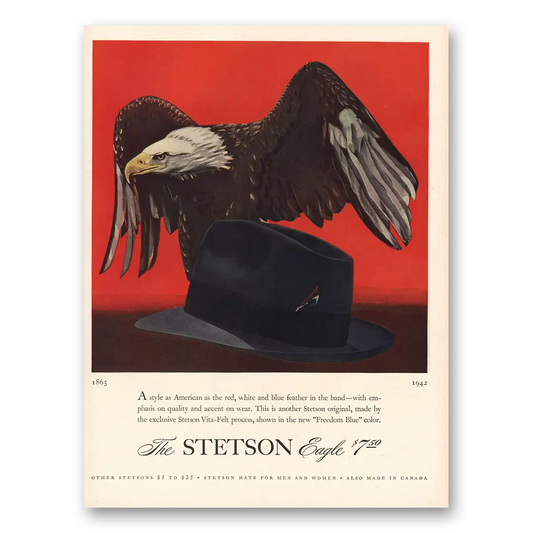 1942 Stetson As American As Red White Blue Vintage Magazine Print Ad