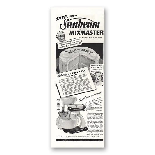 1942 Sunbeam Mixmaster Victory Cake Vintage Magazine Print Ad