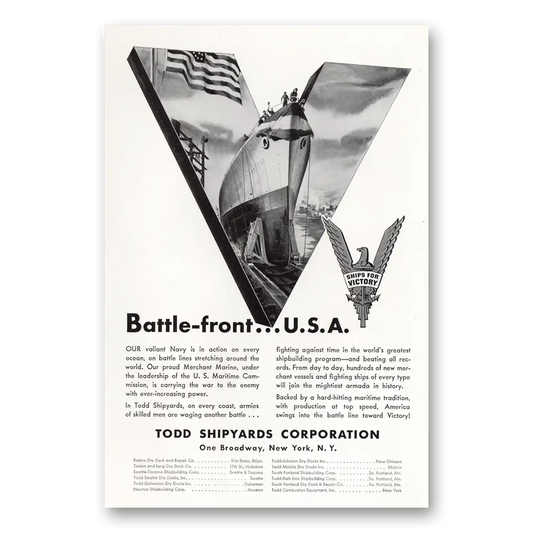 1942 Todd Shipyards Battle Front USA Vintage Magazine Print Ad