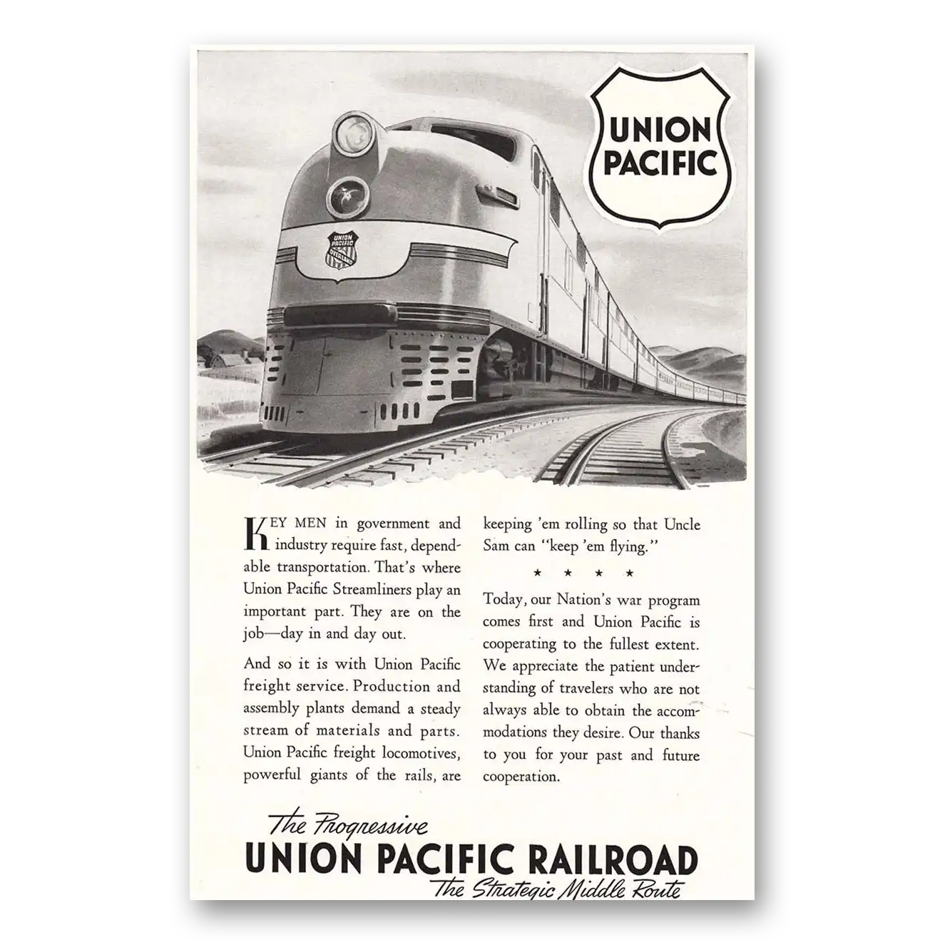 1942 Union Pacific Railroad Key Men in Government Vintage Magazine Print Ad