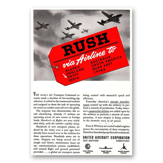 1942 United Airlines Rush via Airline Vintage Magazine Print Ad