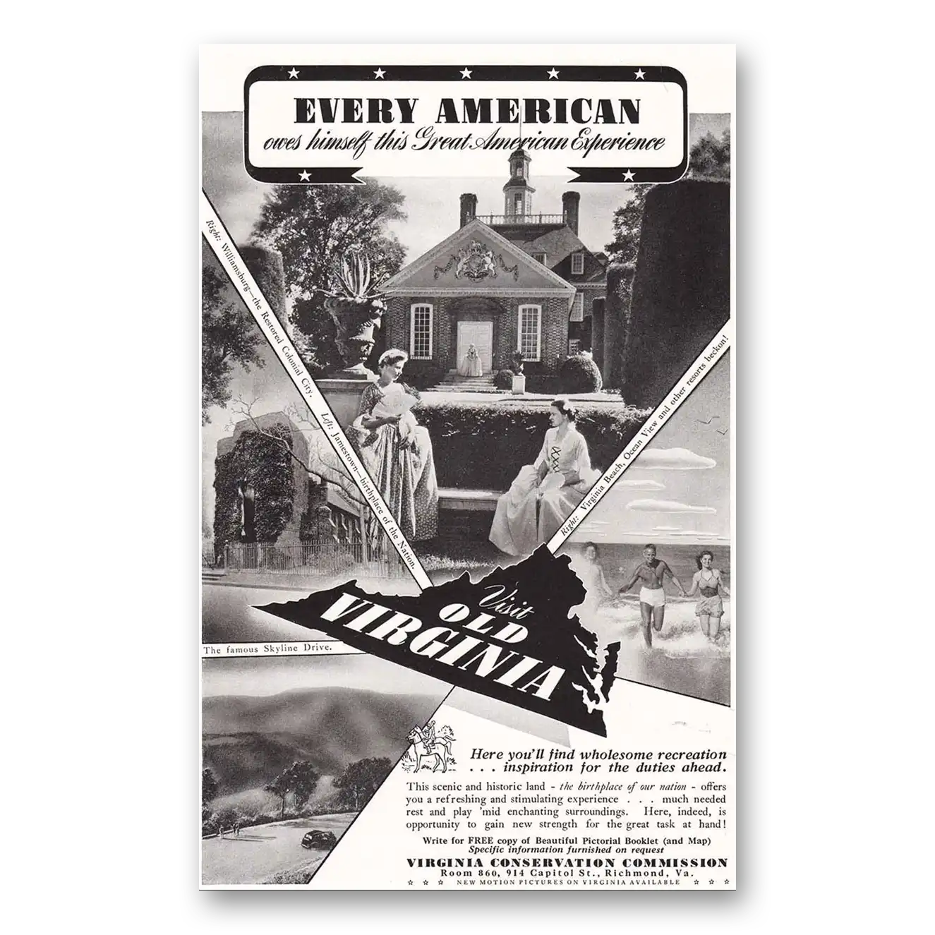 1942 Virginia Old Virginia Every American Owes Himself Vintage Magazine Print Ad