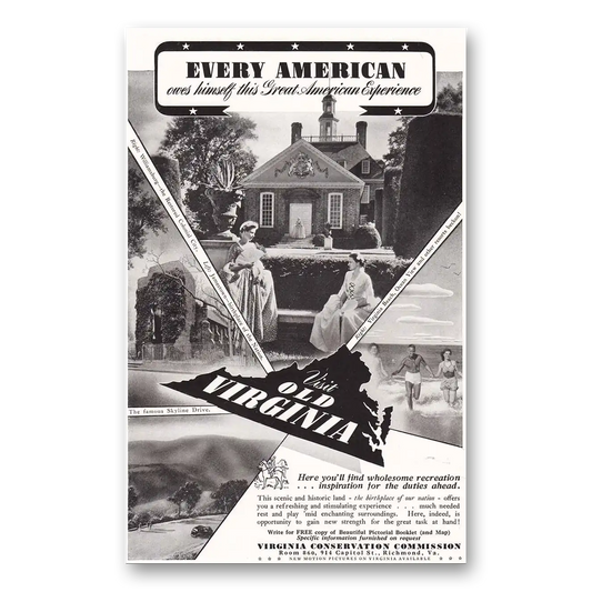 1942 Virginia Old Virginia Every American Owes Himself Vintage Magazine Print Ad