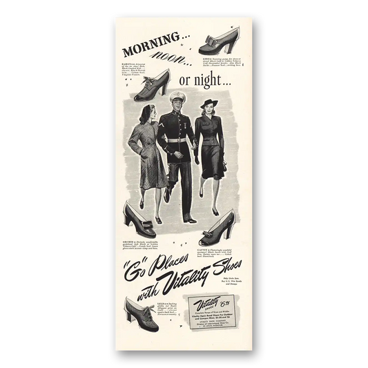 1942 Vitality Shoes Morning Noon or Night Vintage Magazine Print Ad