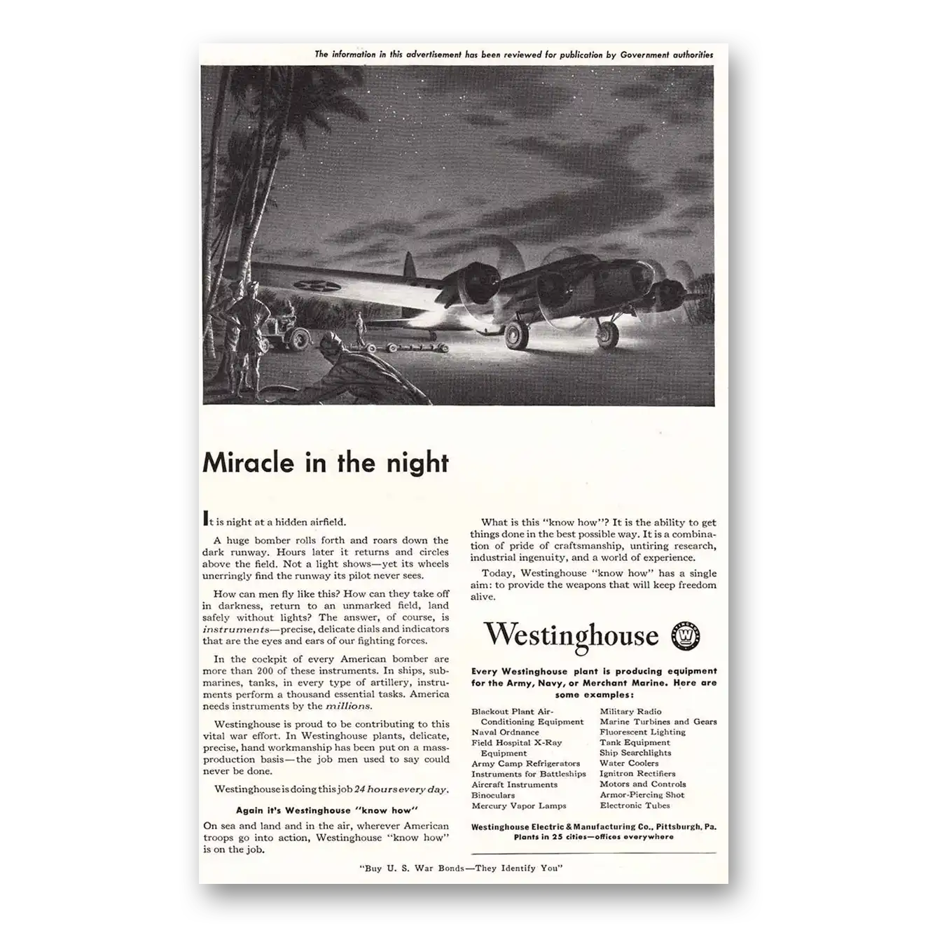 1942 Westinghouse Miracle in the Night Vintage Magazine Print Ad