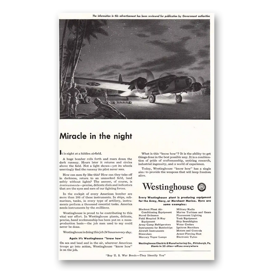 1942 Westinghouse Miracle in the Night Vintage Magazine Print Ad