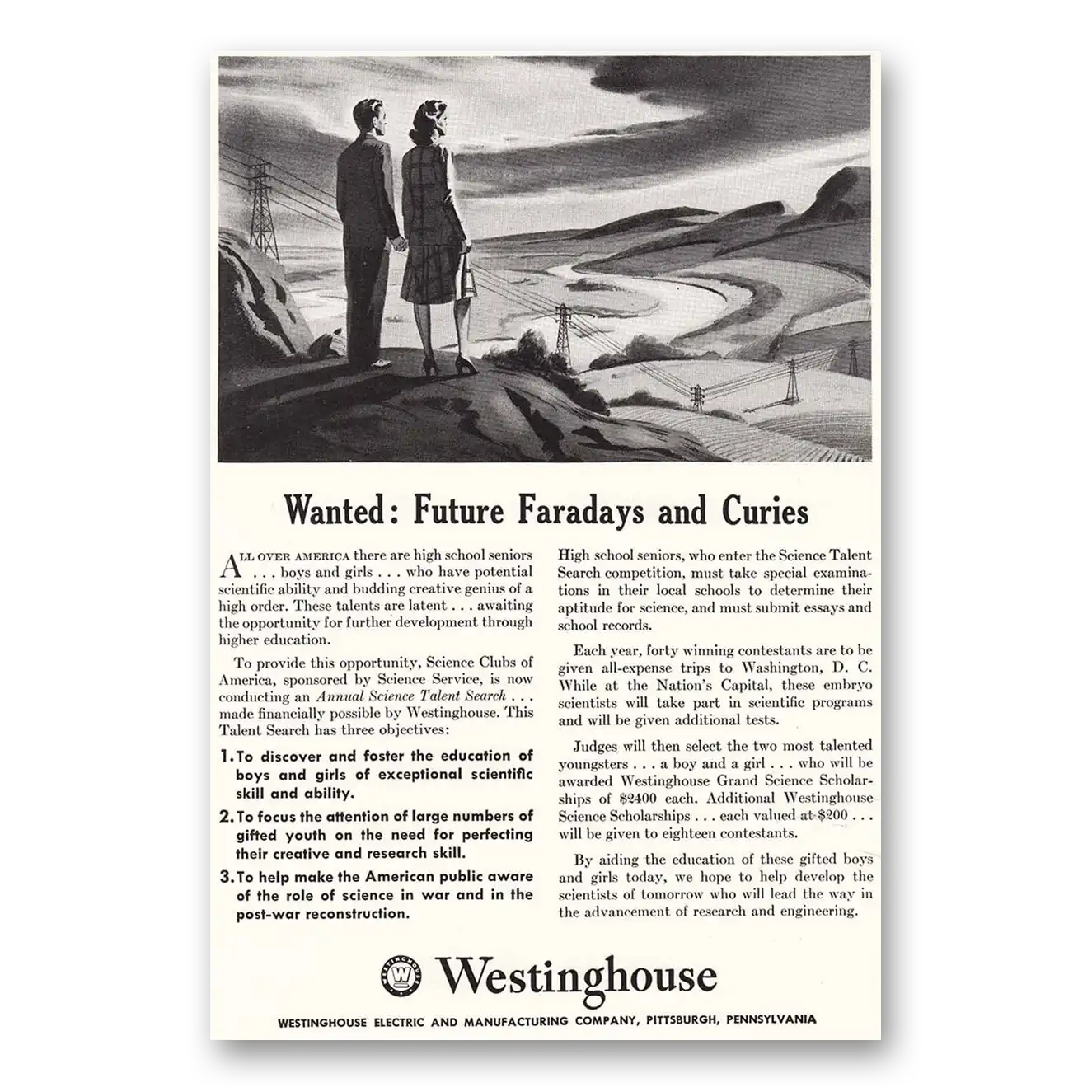 1942 Westinghouse Future Faradays and Curies Vintage Magazine Print Ad