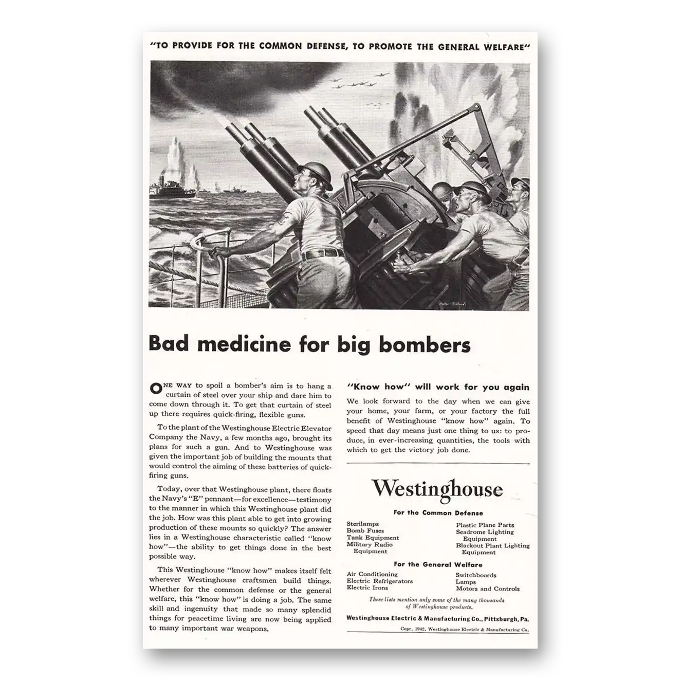 1942 Westinghouse Bad Medicine for Big Bombers Vintage Magazine Print Ad