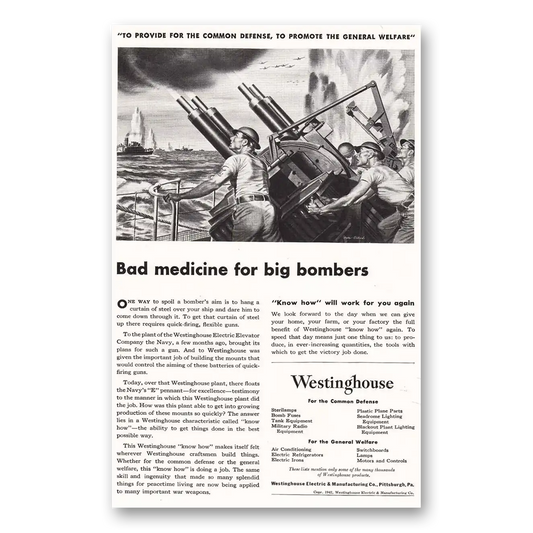 1942 Westinghouse Bad Medicine for Big Bombers Vintage Magazine Print Ad