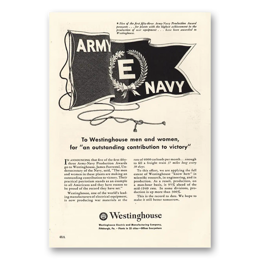 1942 Westinghouse Army Navy Outstanding Contribution Vintage Magazine Print Ad