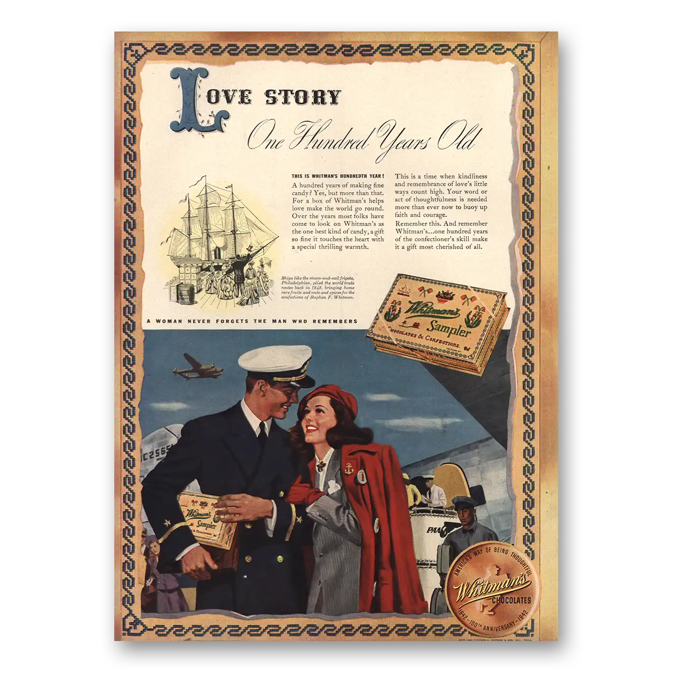 1942 Whitmans Chocolates Love Story Vintage Magazine Print Ad