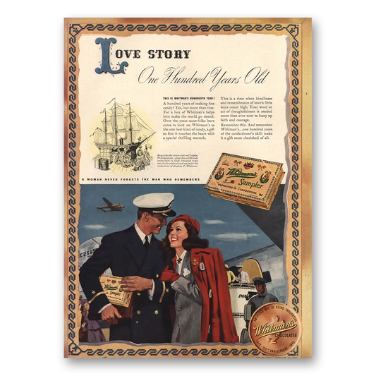 1942 Whitmans Chocolates Love Story Vintage Magazine Print Ad