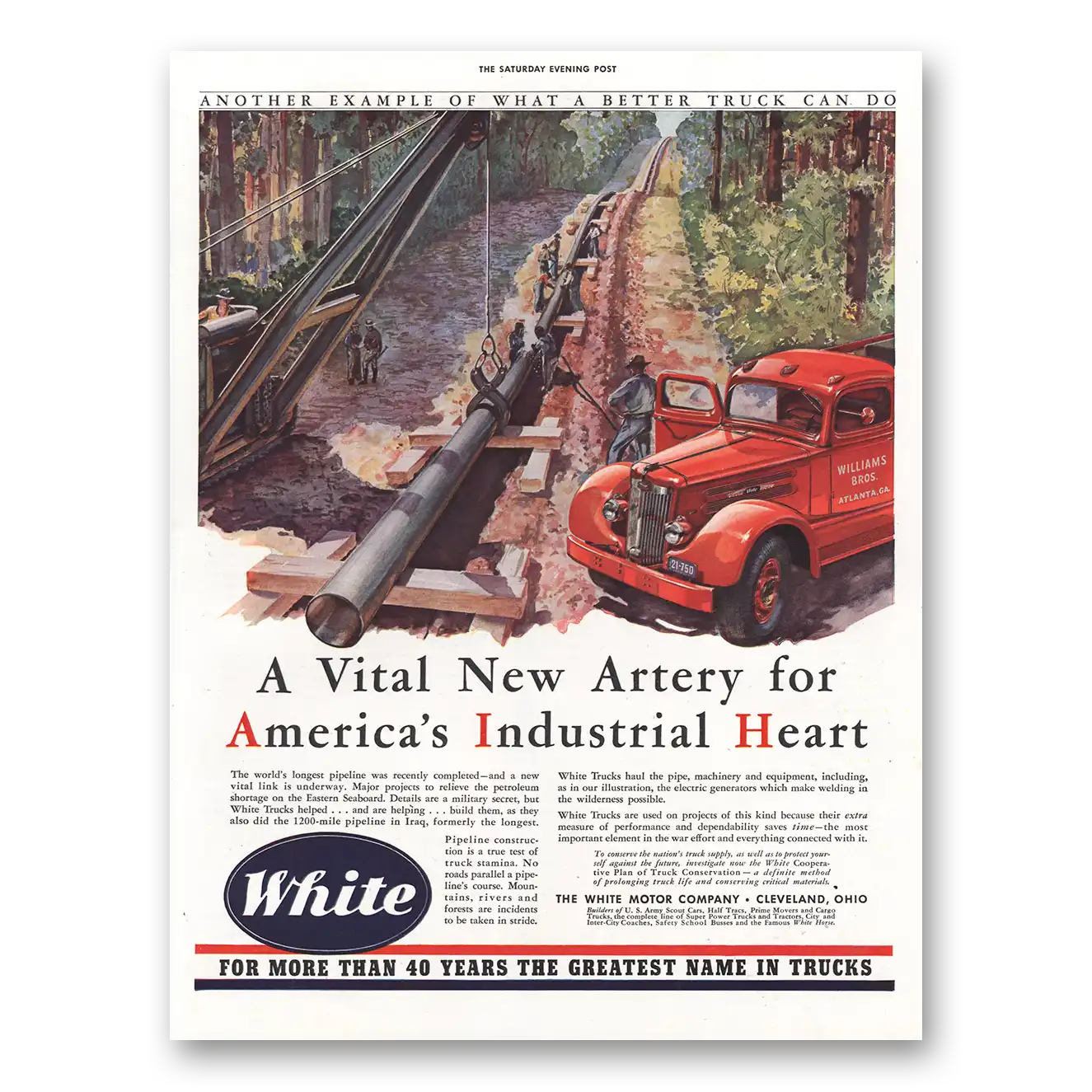 1942 White Trucks Vital New Artery Industrial Heart Vintage Magazine Print Ad