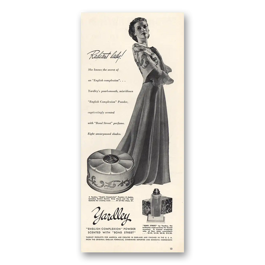 1942 Yardley Radiant Lady Vintage Magazine Print Ad
