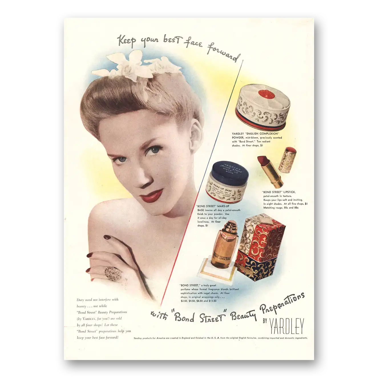 1942 Yardley Keep Your Best Face Forward Vintage Magazine Print Ad