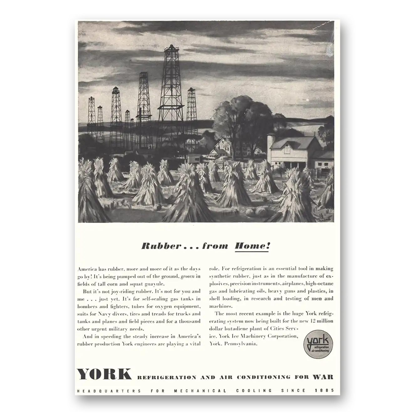 1942 York Refrigeration and Air Conditioning Rubber From Home Vintage Magazine Print Ad