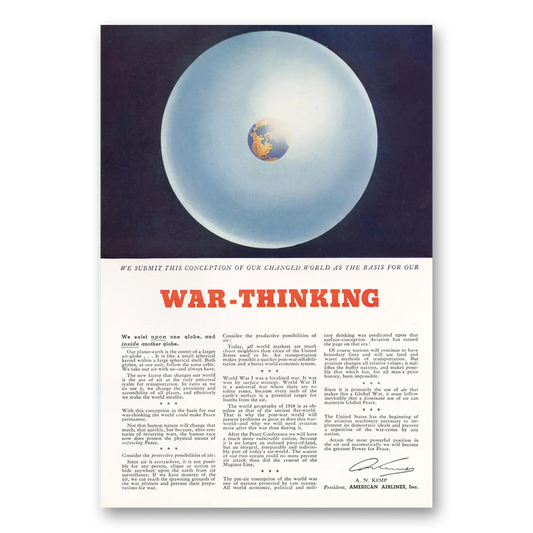 1943 American Airlines War Thinking Vintage Magazine Print Ad