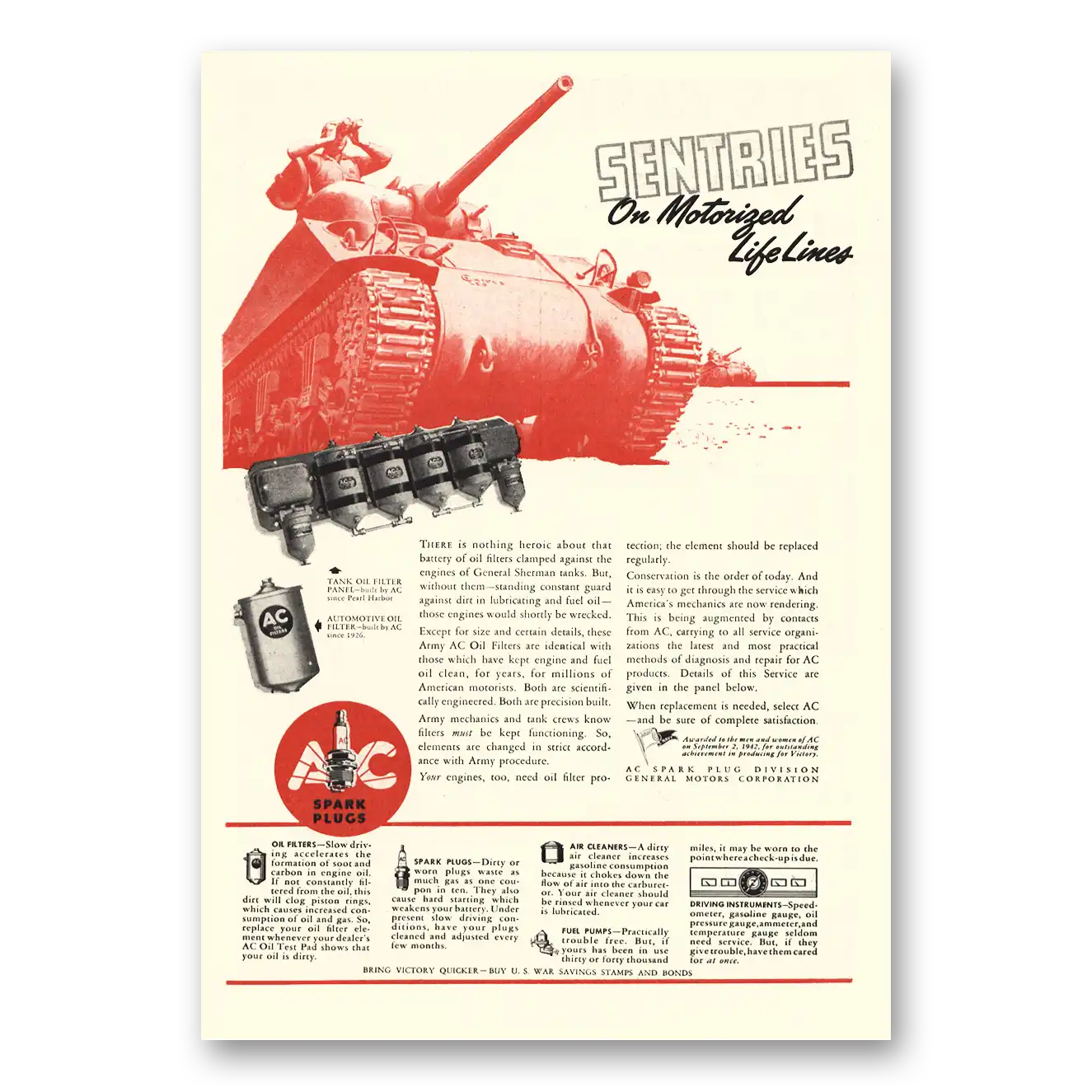 1943 AC Spark Plugs Sentries Motorized Life Lines Vintage Magazine Print Ad