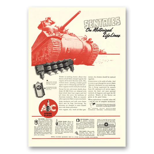 1943 AC Spark Plugs Sentries Motorized Life Lines Vintage Magazine Print Ad