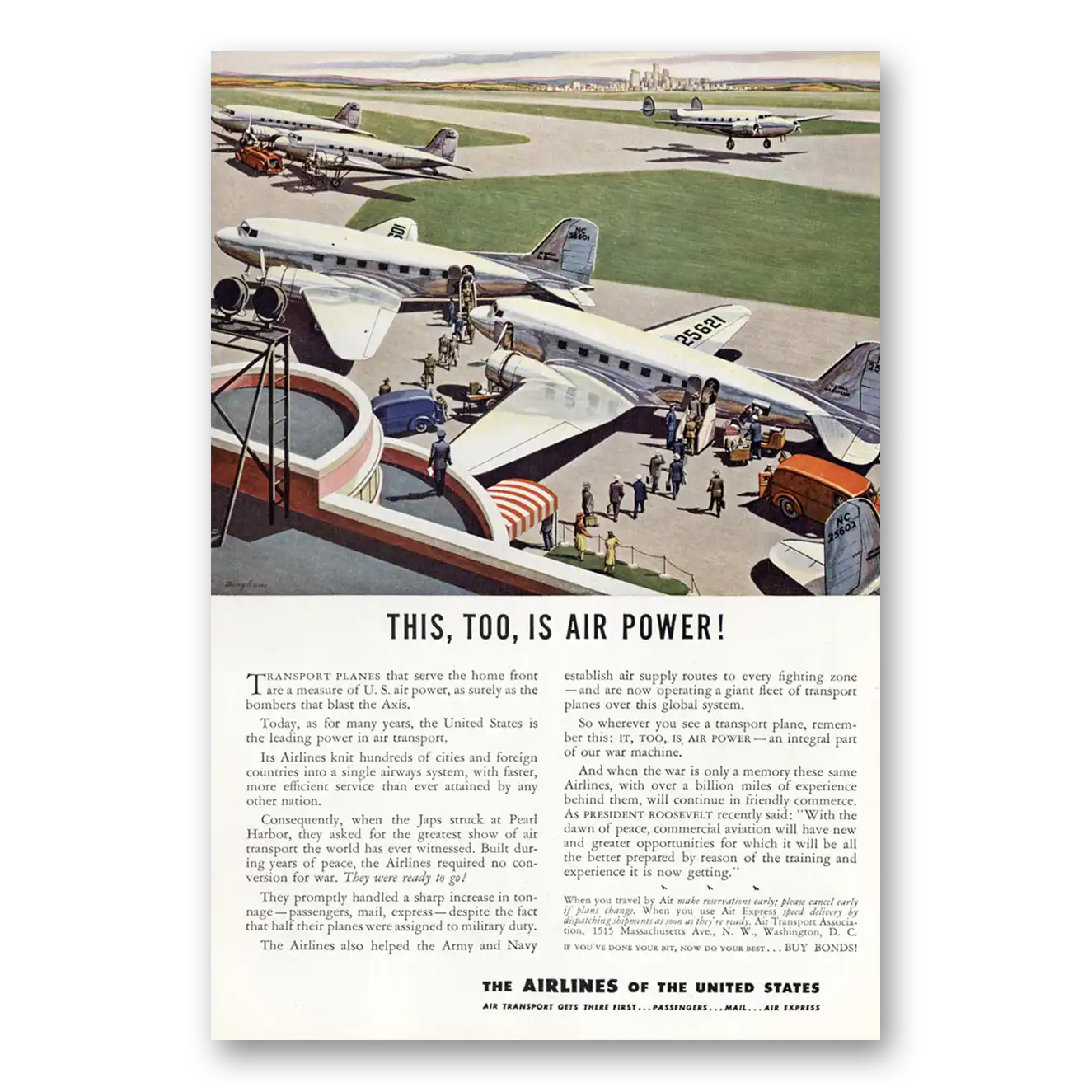 1943 Airlines of the United States This Too Is Air Power Vintage Magazine Print Ad