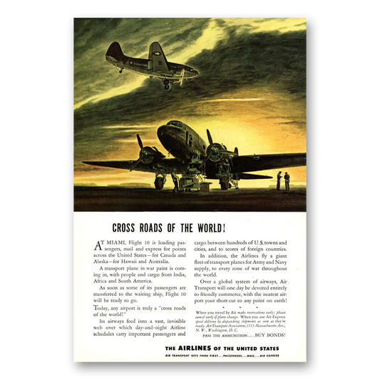 1943 Airlines of the United States Cross Roads of the World Vintage Magazine Print Ad