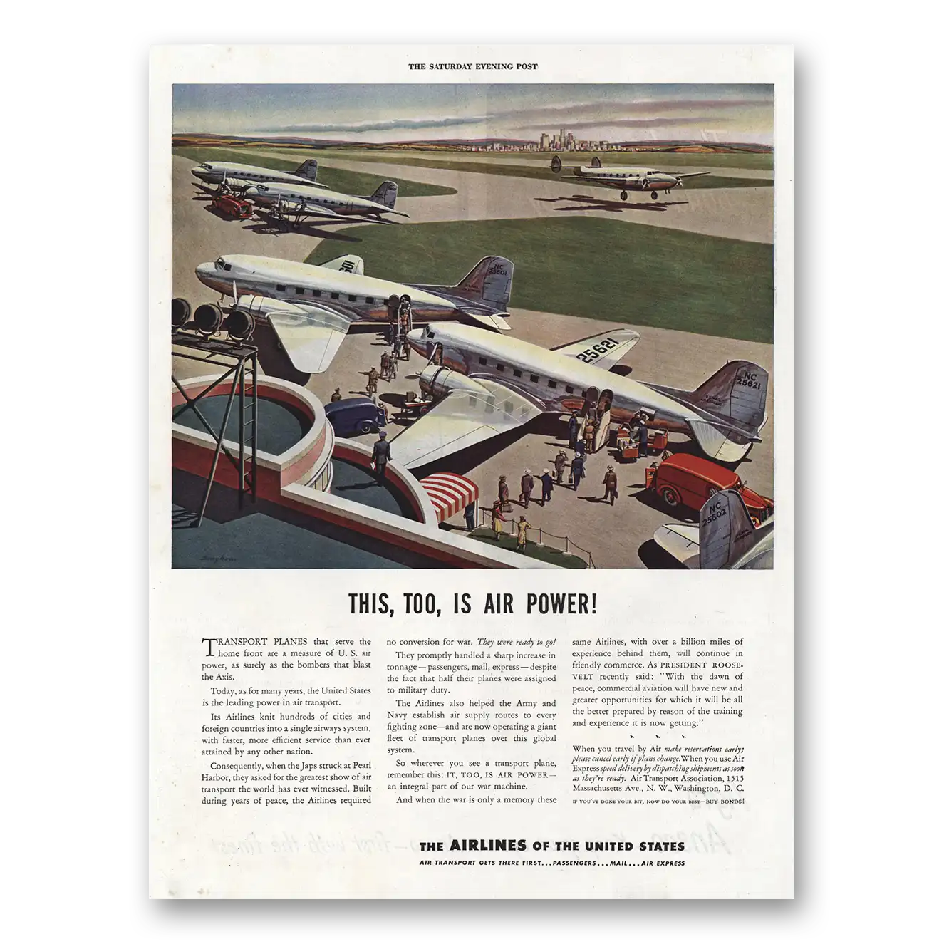 1943 Airlines of the United States Air Power Vintage Magazine Print Ad