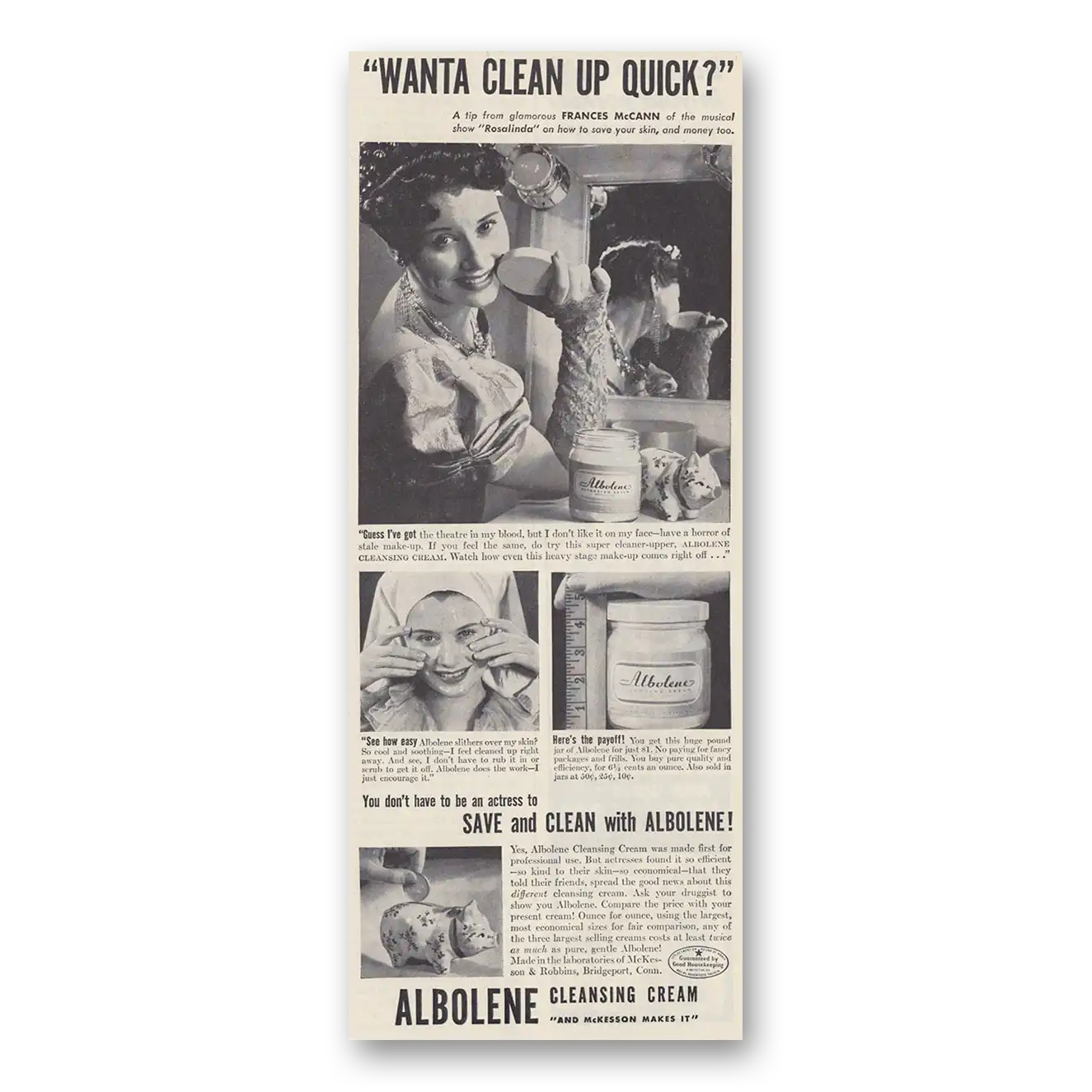 1943 Albolene Cleansing Cream Wanta Clean Up Quick Francis McCann Vintage Magazine Print Ad