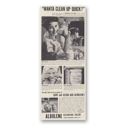 1943 Albolene Cleansing Cream Wanta Clean Up Quick Francis McCann Vintage Magazine Print Ad