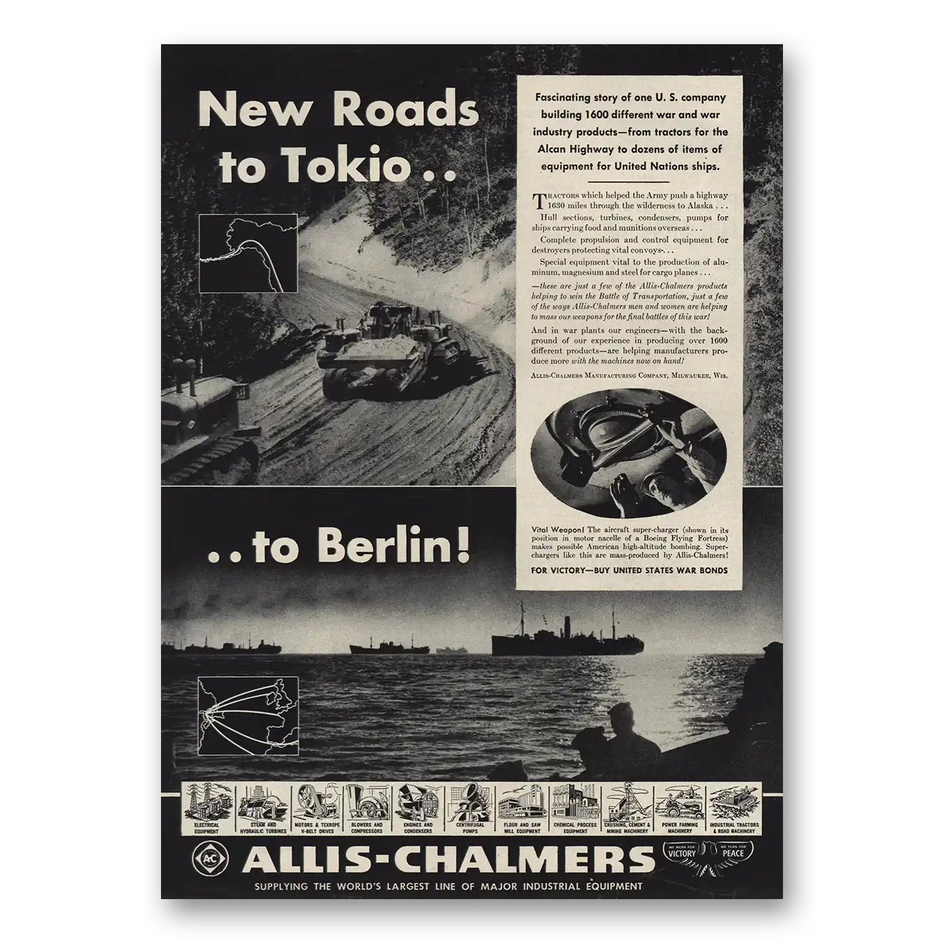 1943 Allis Chalmers New Roads to Tokio Vintage Magazine Print Ad