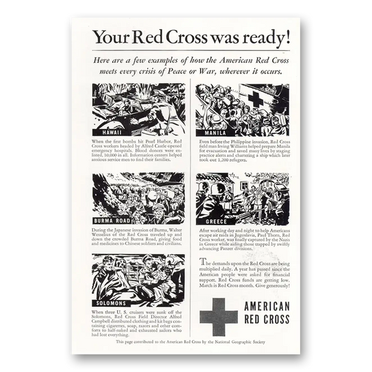 1943 American Red Cross Your Red Cross Was Ready Vintage Magazine Print Ad