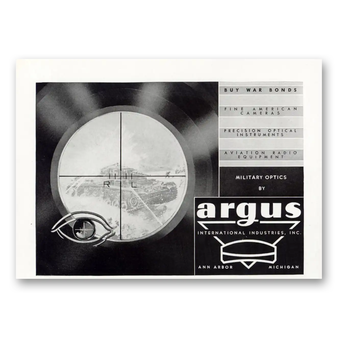 1943 Argus Military Optics Vintage Magazine Print Ad