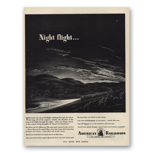 1943 Association of American Railroads Night Flight Vintage Magazine Print Ad