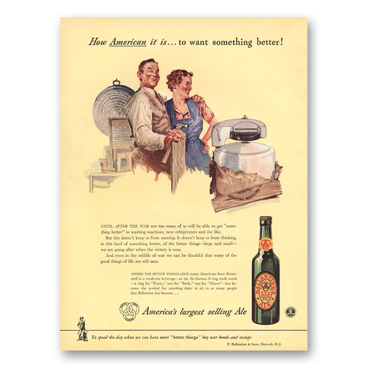 1943 Ballantines Ale How American It Is Vintage Magazine Print Ad