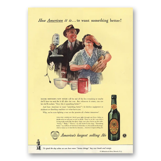 1943 Ballantines Ale How American It Is Vintage Magazine Print Ad