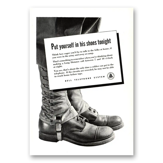 1943 Bell Telephone Put Yourself In His Shoes Tonight Vintage Magazine Print Ad