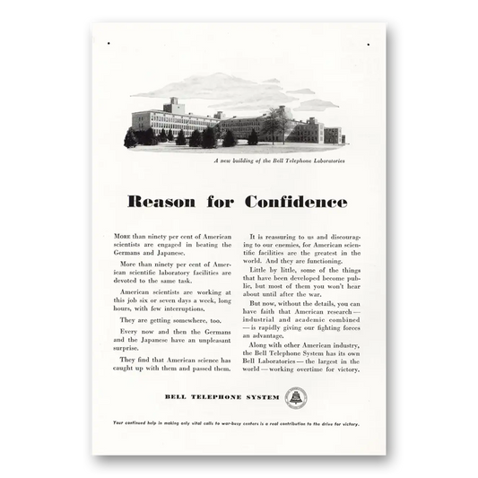 1943 Bell Telephone Reason for Confidence Vintage Magazine Print Ad