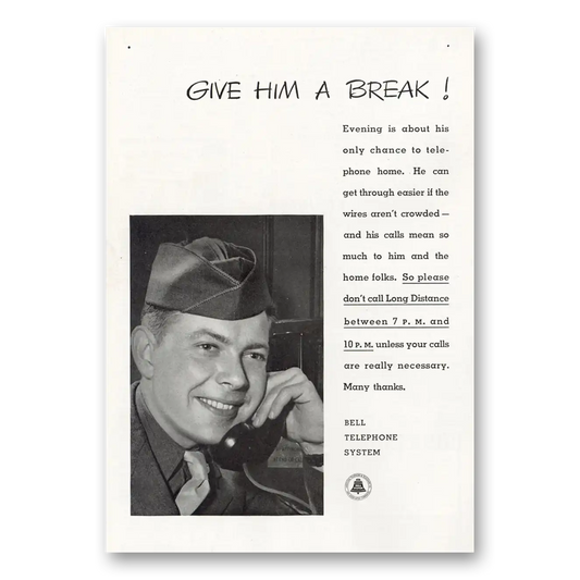 1943 Bell Telephone Give Him a Break Vintage Magazine Print Ad