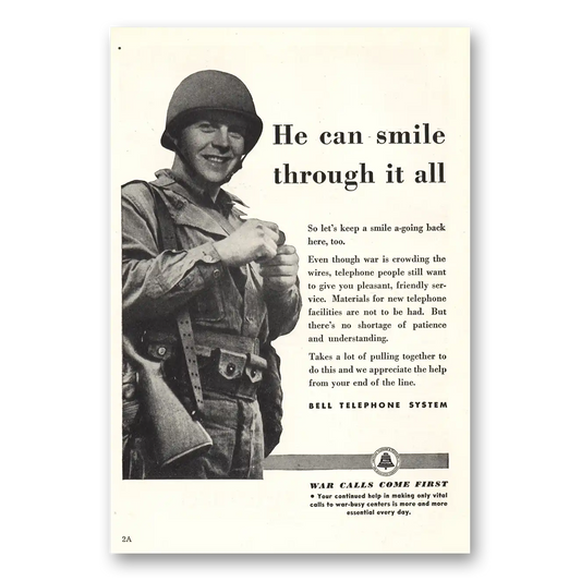 1943 Bell Telephone He Can Smile Through It All Vintage Magazine Print Ad