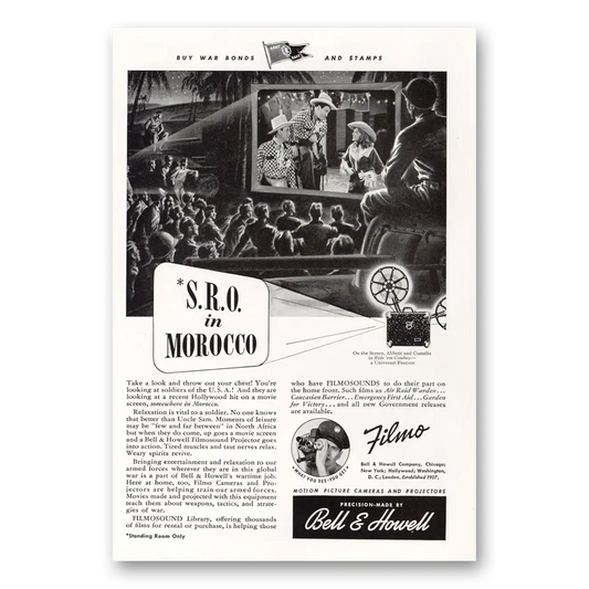 1943 Filmo Camera SRO In Morocco Vintage Magazine Print Ad