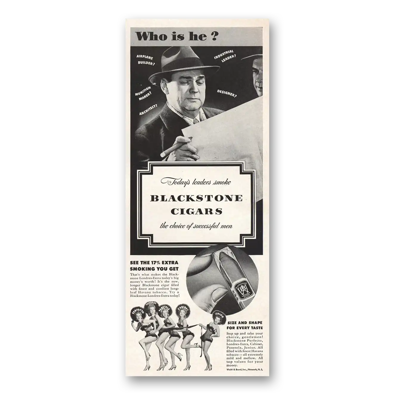 1943 Blackstone Cigars Blackstone Cigars Who Is He Vintage Magazine Print Ad