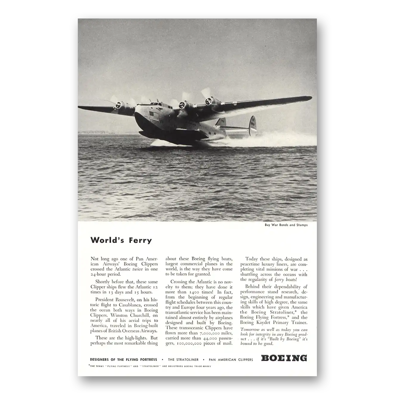 1943 Boeing Flying Fortress Worlds Ferry Pan American Airways Vintage Magazine Print Ad